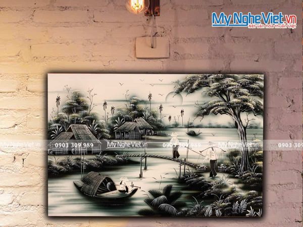 Tranh đồng quê Việt Nam cao cấp- Tranh sơn mài TSM46 -HV01
