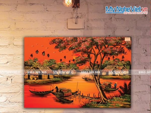 Tranh đồng quê cánh đồng lúa Việt Nam - Tranh sơn mài TSM46 -HV01