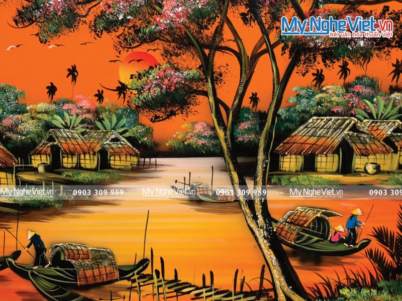 Tranh đồng quê cánh đồng lúa Việt Nam - Tranh sơn mài TSM46 -HV01 - Ảnh 2