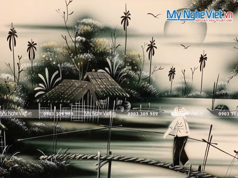 Tranh đồng quê Việt Nam cao cấp- Tranh sơn mài TSM46 -HV01 - Ảnh 2