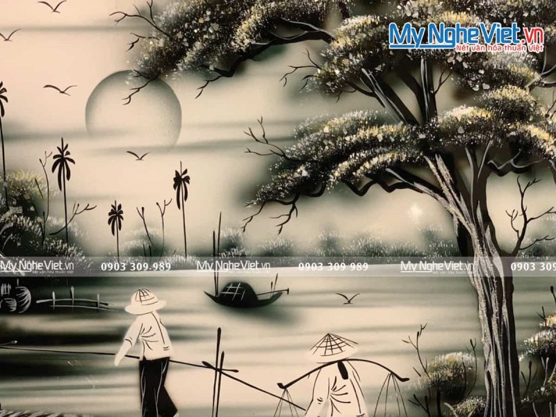 Tranh đồng quê Việt Nam cao cấp- Tranh sơn mài TSM46 -HV01 - Ảnh 3
