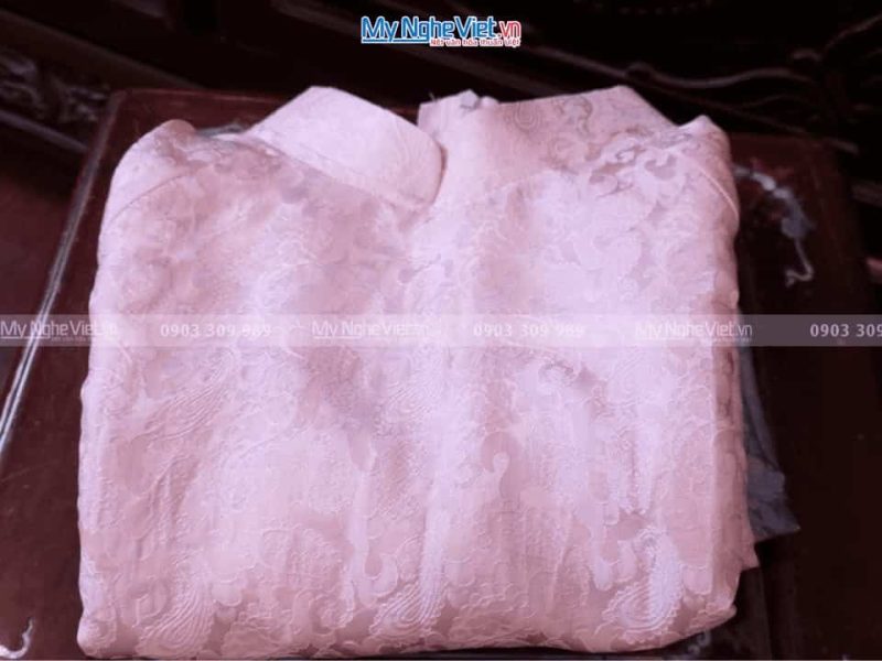 Vải Áo Dài Lụa Cô Dâu Hà Đông Hồng Họa Tiết Đuôi Công - Ảnh 2