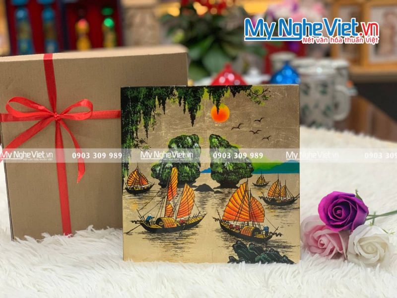 Tranh sơn mài vẽ cảnh vịnh hạ long đủ mẫu 20x20 TSM223-3 - Ảnh 5