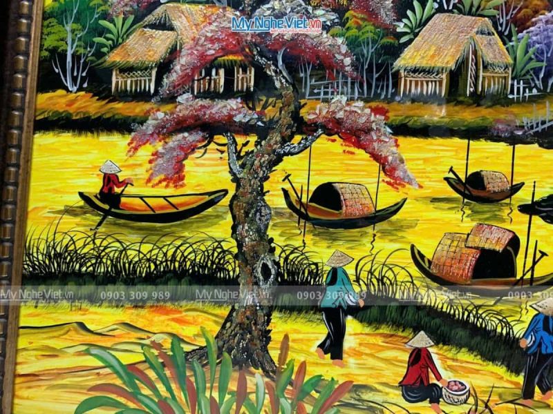 Tranh sơn mài vẽ cảnh đồng quê TSM692-1 - Ảnh 2