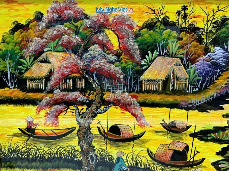 Tranh sơn mài vẽ cảnh đồng quê TSM692-1 - Ảnh 4