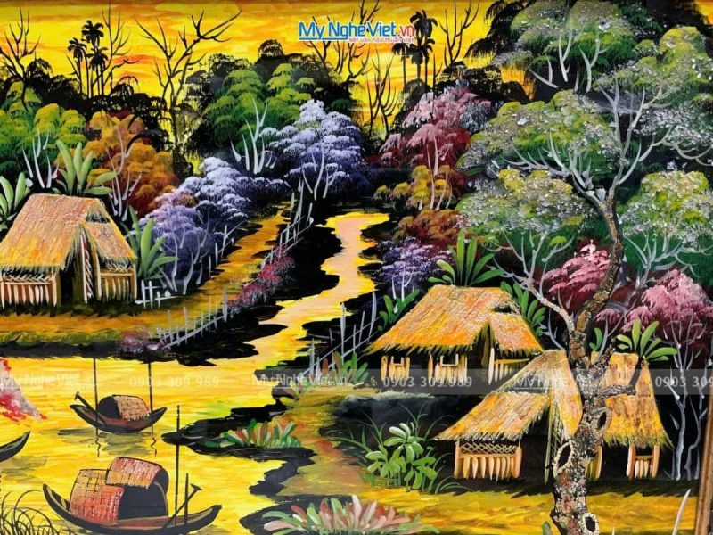 Tranh sơn mài vẽ cảnh đồng quê TSM692-1 - Ảnh 3