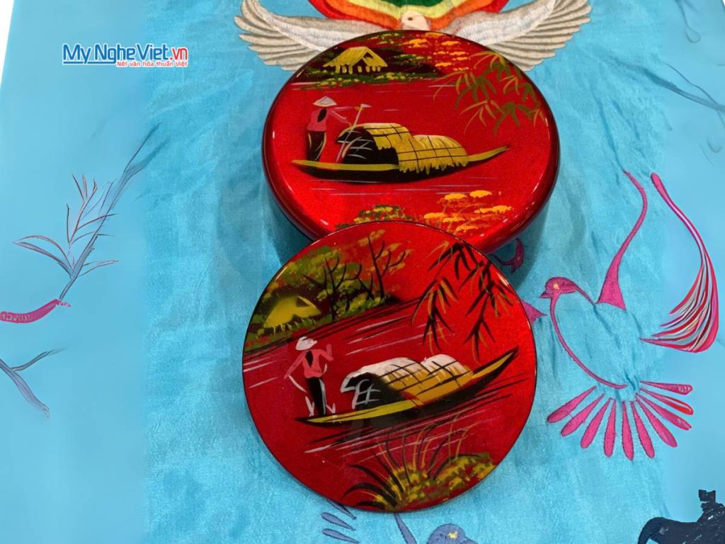 Đế Lót Ly tròn Đồng quê màu đỏ
