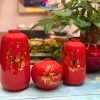 Bộ 3 lọ hoa gốm Bát Tràng Phúc Lộc Thọ dát vàng kim