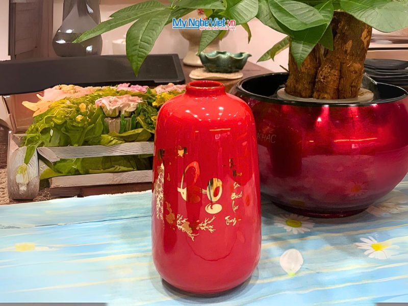 Bộ 3 lọ hoa gốm Bát Tràng Phúc Lộc Thọ dát vàng kim CBLHG036-2 - Ảnh 9