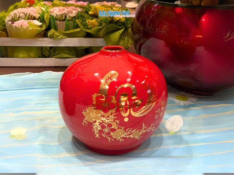 Bộ 3 lọ hoa gốm Bát Tràng Phúc Lộc Thọ dát vàng kim CBLHG036-2 - Ảnh 7
