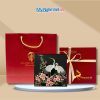 Đế Lót Ly sơn mài vuông vẽ cò đào & Hộp quà tặng cao cấp