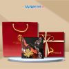 Đế Lót Ly sơn mài vuông hoa sen vàng nền đỏ đen & Hộp quà tặng cao cấp