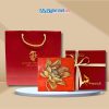 Đế Lót Ly sơn mài vuông hoa sen vàng nền cam & Hộp quà tặng cao cấp