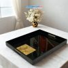 Khay sơn mài dát vàng lá cây nền đen