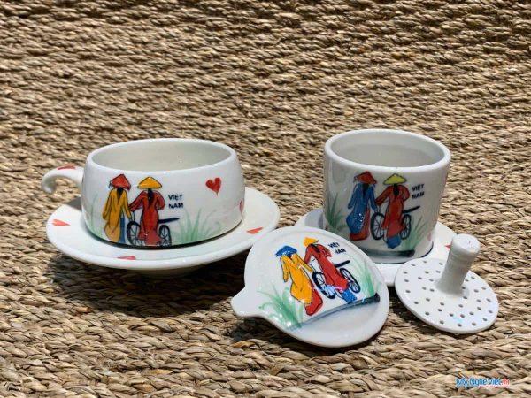 Phin cà phê thấp vẽ 2 cô gái CFVH004.4-1