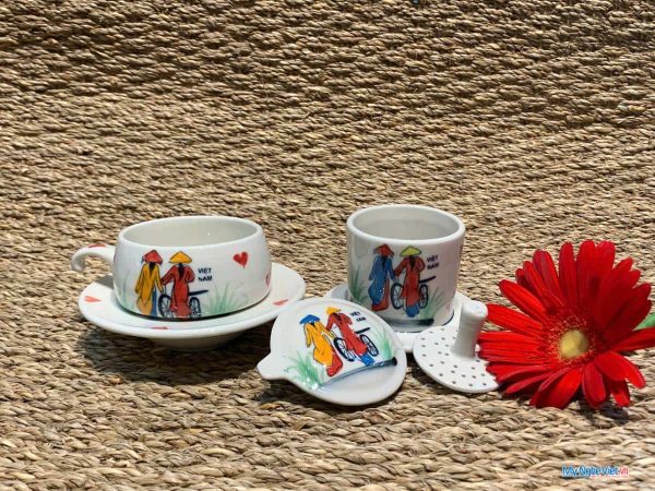 Phin cà phê thấp vẽ 2 cô gái CFVH004.4-1