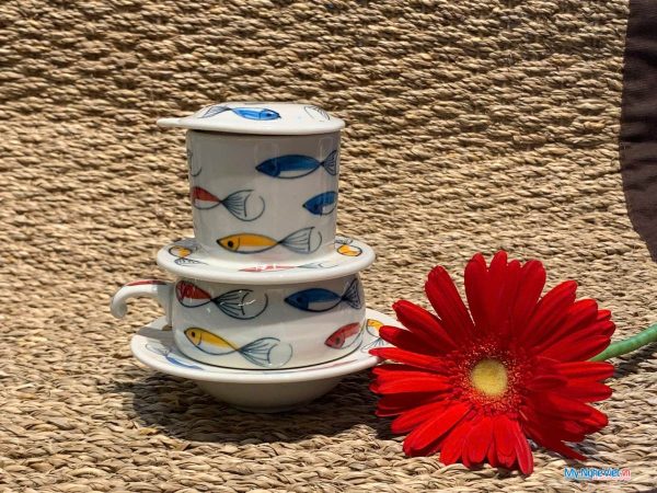 Phin cà phê thấp vẽ cá đàn màu CFVH004.2