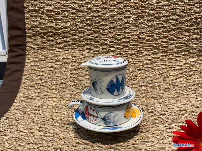 Phin cà phê thấp vẽ cá màu lớn CFVH004.3