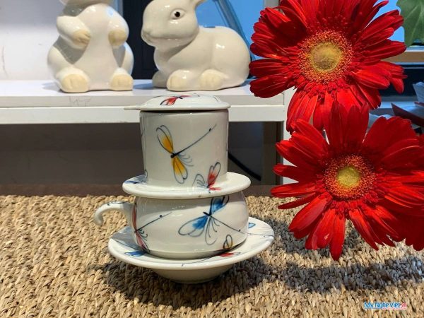 Phin cà phê thấp vẽ chuồn kim xanh đỏ CFVH004.1