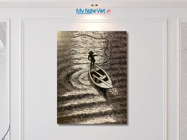 Tranh sơn mài đồng quê cẩn vỏ trứng