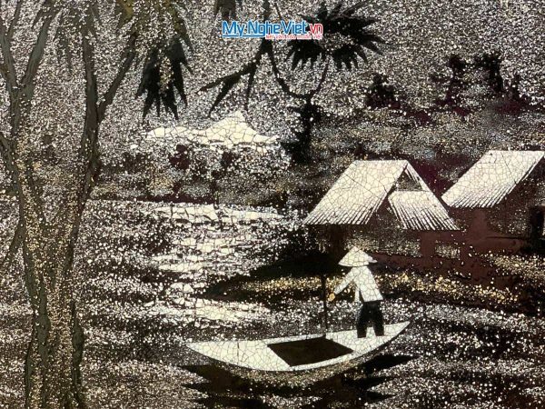 Tranh sơn mài đồng quê cẩn vỏ trứng