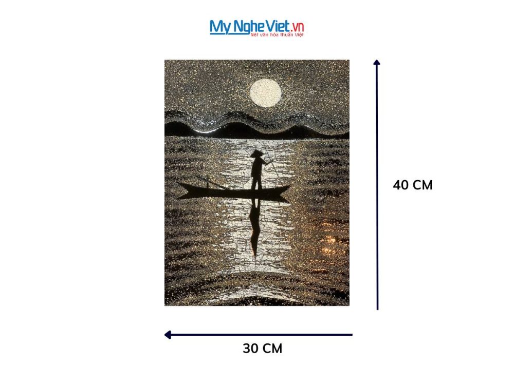Tranh sơn mài đồng quê cẩn vỏ trứng