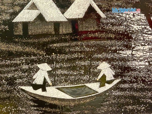 Tranh sơn mài đồng quê cẩn vỏ trứng