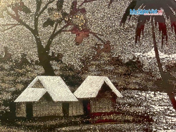 Tranh sơn mài đồng quê cẩn vỏ trứng