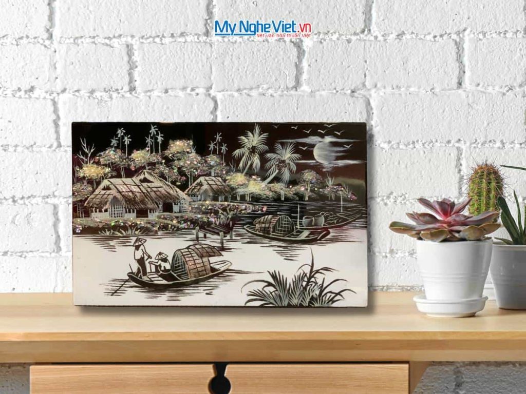 Tranh Sơn Mài Đồng Quê đen trắng