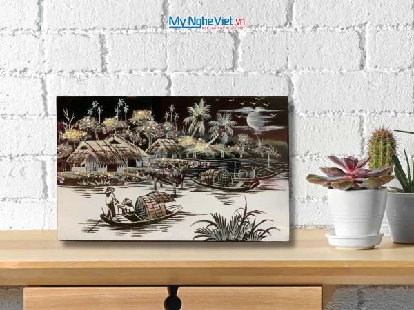 Tranh Sơn Mài Đồng Quê đen trắng