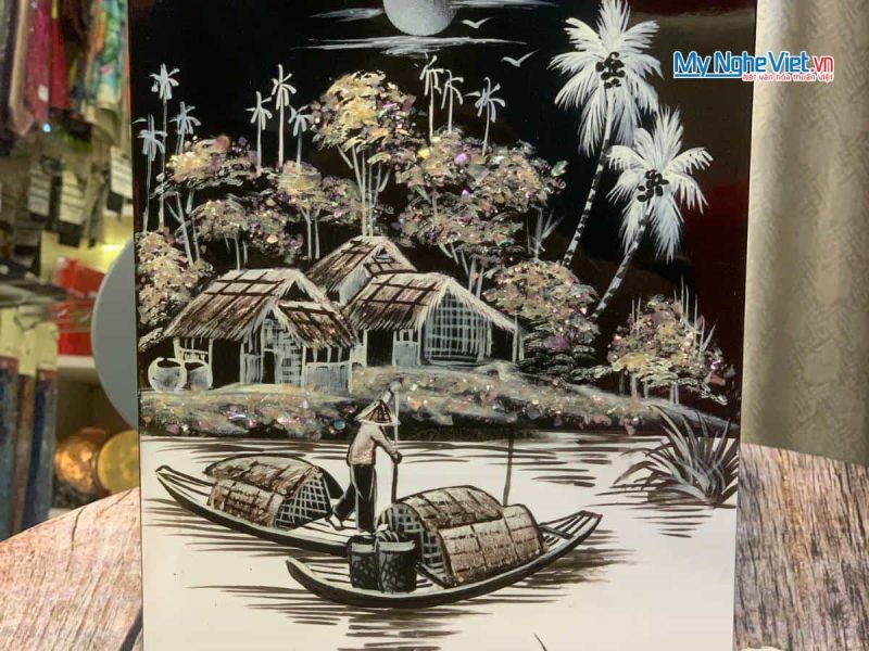 Tranh Sơn Mài Đồng Quê đen trắng
