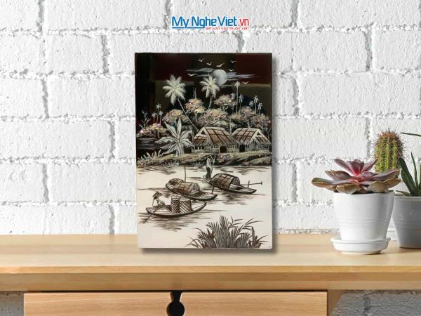 Tranh Sơn Mài Đồng Quê đen trắng