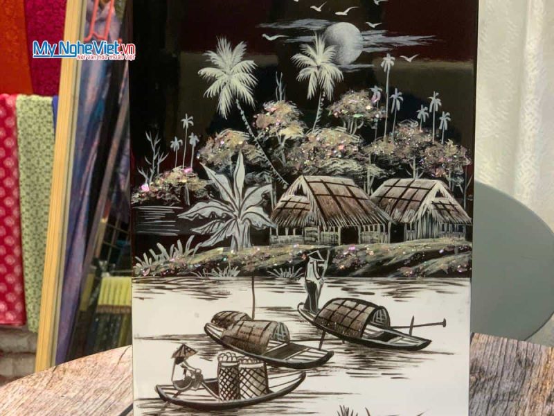 Tranh Sơn Mài Đồng Quê đen trắng