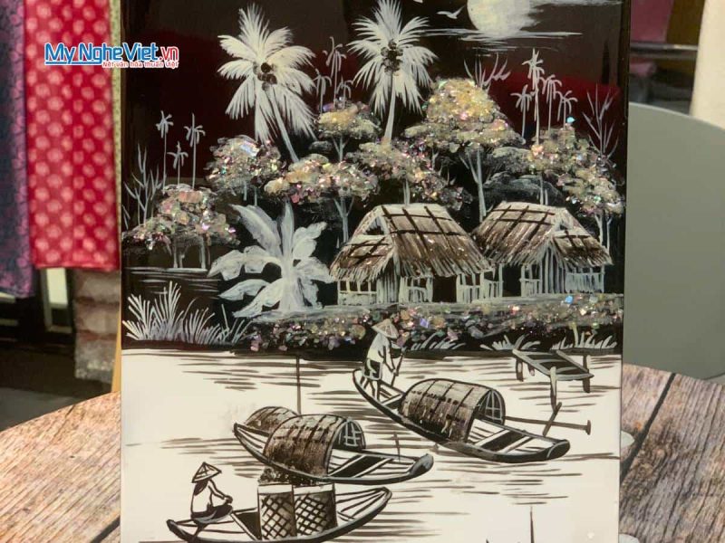 Tranh Sơn Mài Đồng Quê đen trắng