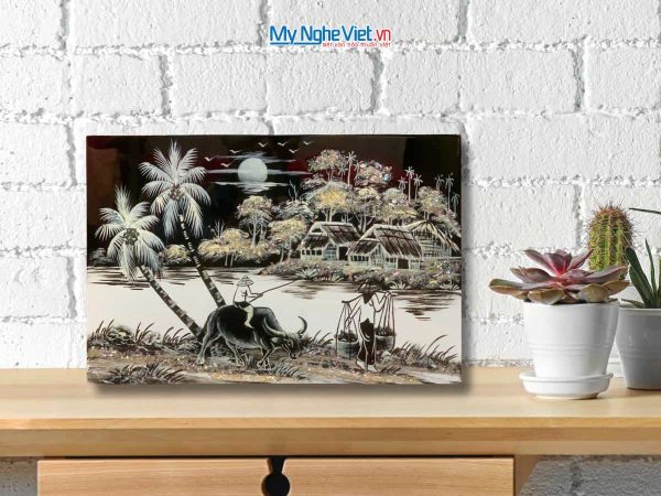 Tranh Sơn Mài Đồng Quê đen trắng