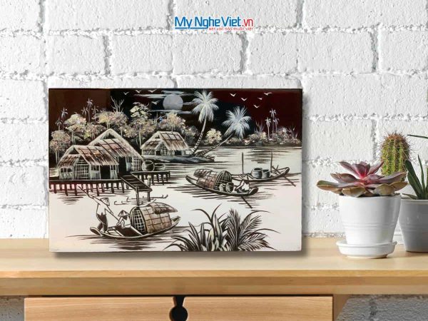 Tranh Sơn Mài Đồng Quê đen trắng