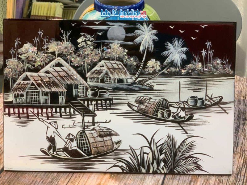 Tranh Sơn Mài Đồng Quê đen trắng