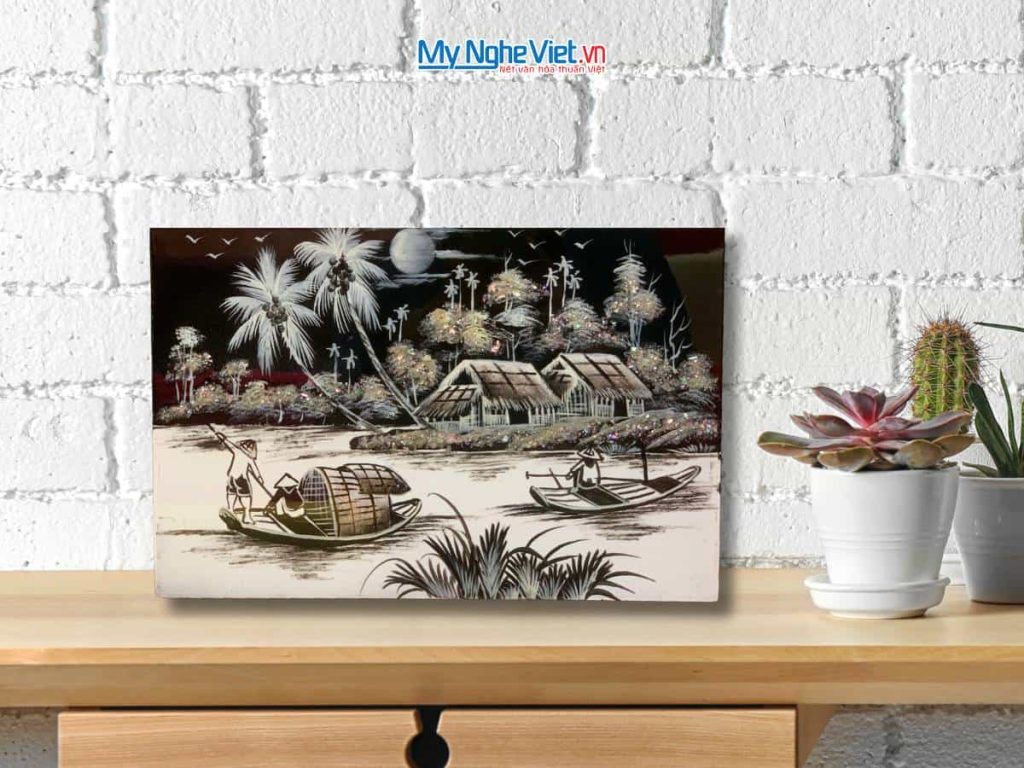 Tranh Sơn Mài Đồng Quê đen trắng