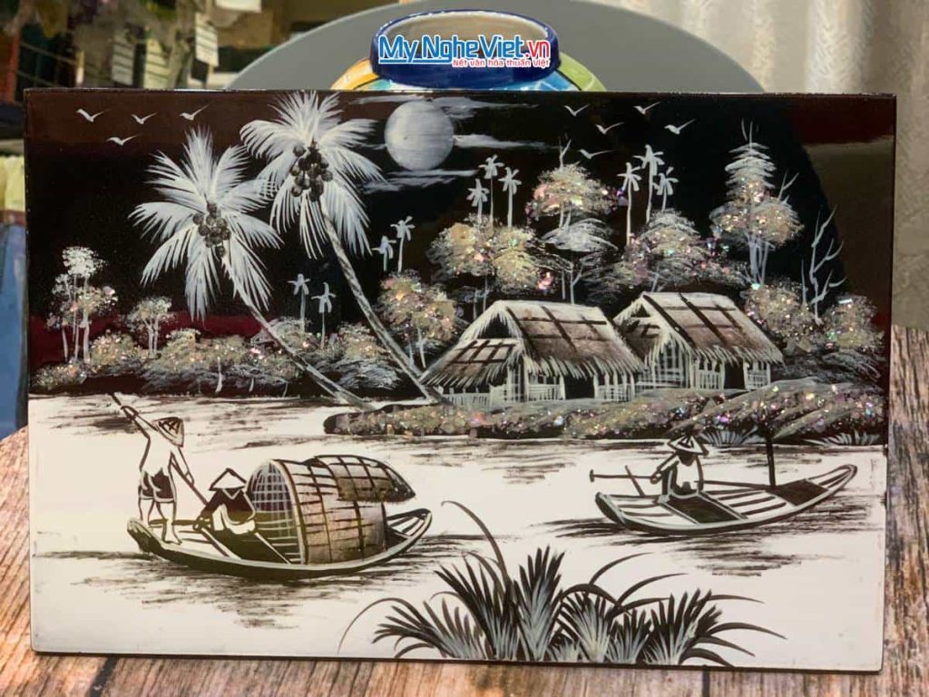 Tranh Sơn Mài Đồng Quê đen trắng