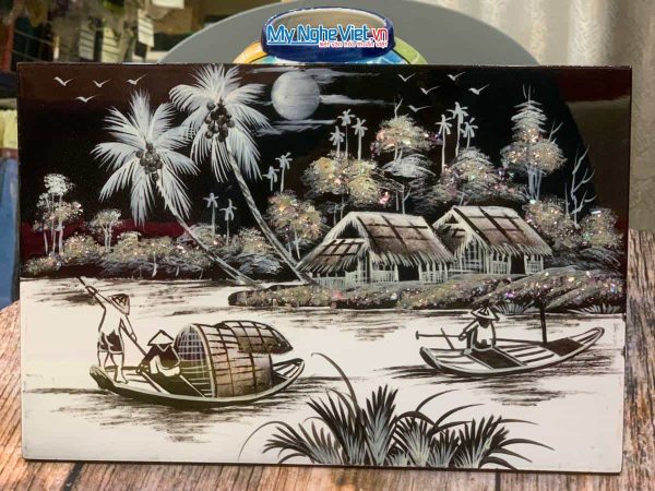 Tranh Sơn Mài Đồng Quê đen trắng
