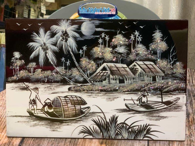 Tranh Sơn Mài Đồng Quê đen trắng