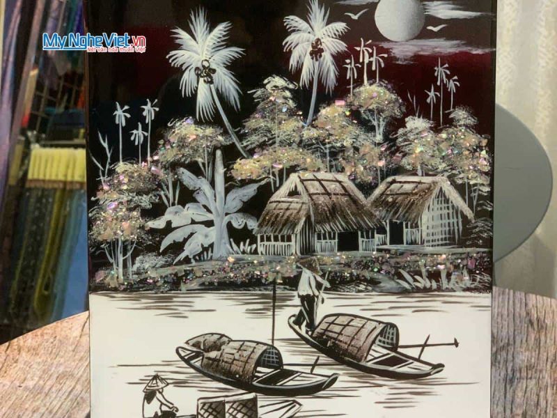 Tranh Sơn Mài Đồng Quê đen trắng