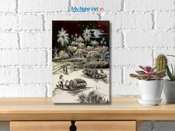 Tranh Sơn Mài Đồng Quê đen trắng