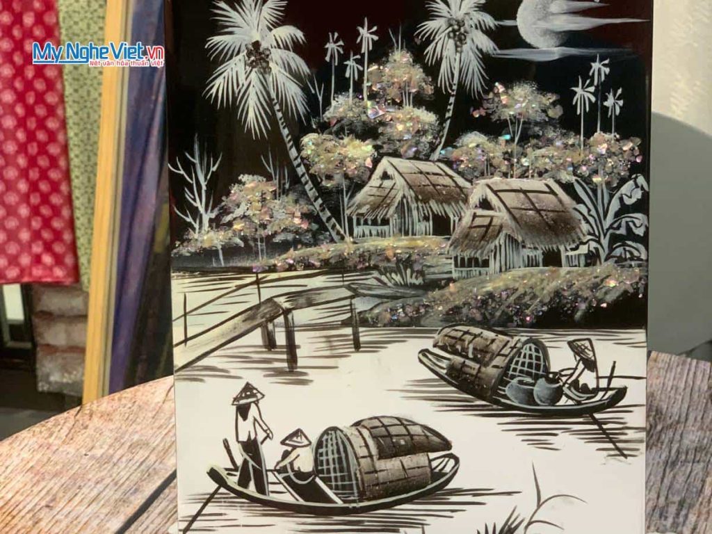 Tranh Sơn Mài Đồng Quê đen trắng