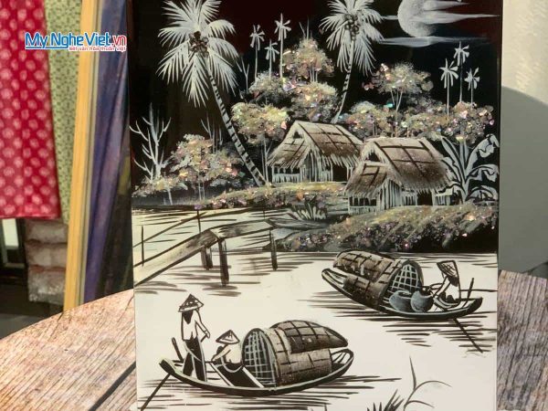 Tranh Sơn Mài Đồng Quê đen trắng