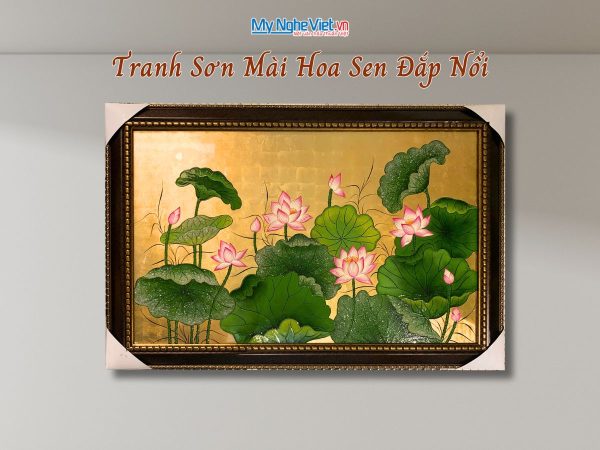 Tranh Sơn Mài Hoa Sen Dát Bạc Đắp Nổi
