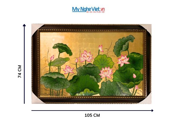 Tranh Sơn Mài Hoa Sen Dát Bạc Đắp Nổi