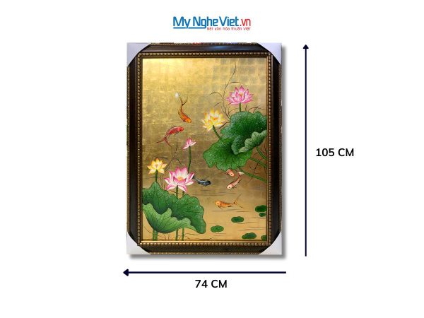 Tranh Sơn Mài Hoa Sen Dát Bạc Đắp Nổi