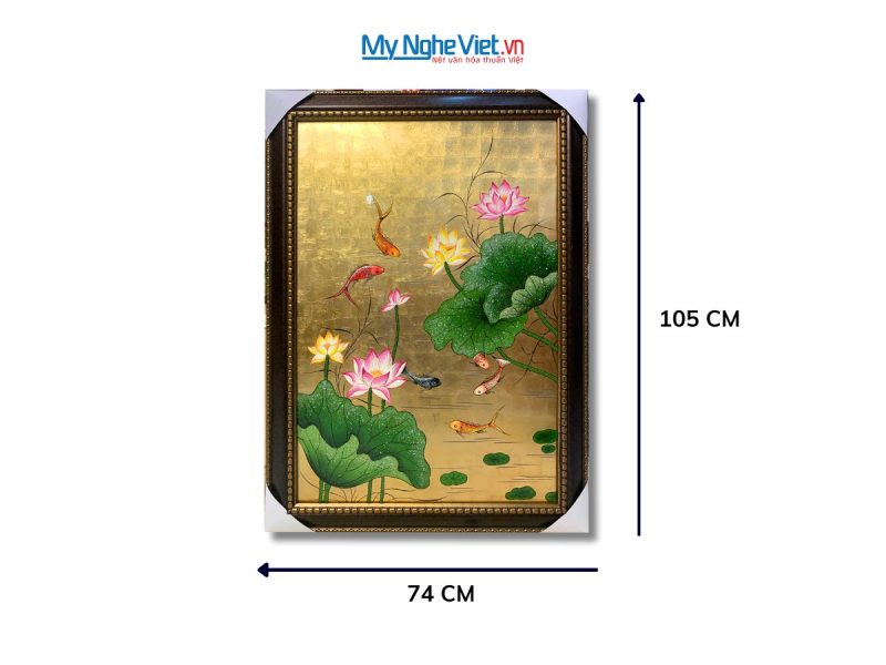 Tranh Sơn Mài Hoa Sen Dát Bạc Đắp Nổi