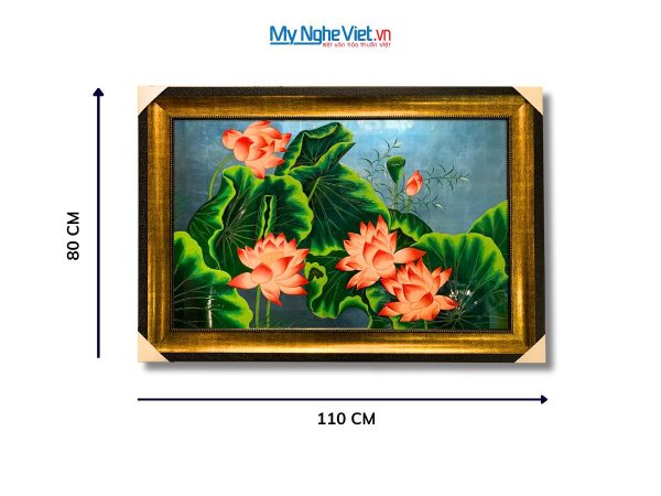 Tranh sơn mài hoa sen độc bản đắp nổi